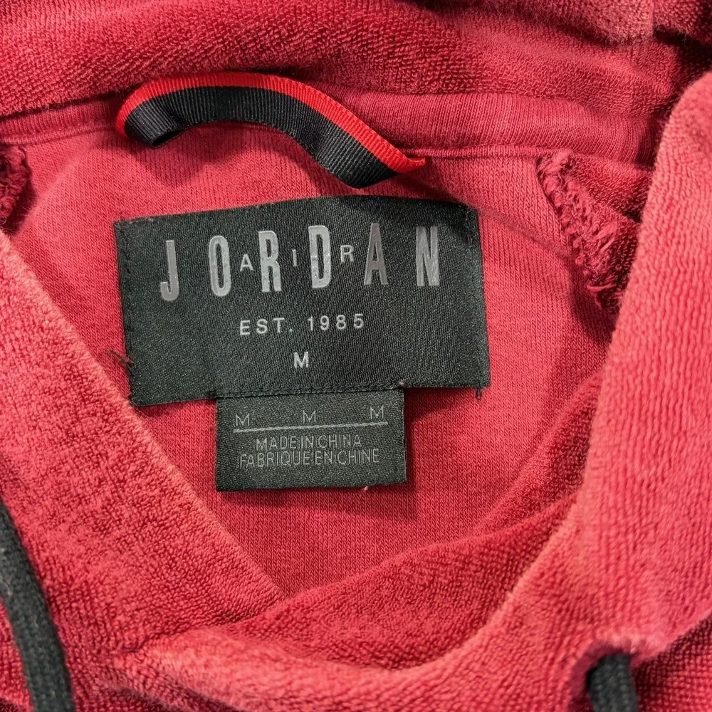 Jordan Hoodie Mens Medium Red Velour Pullover Jumpman Athleisure Casual Logo